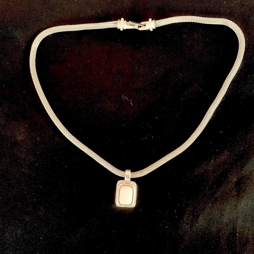 Silver Mesh Necklace Stone Pendant
